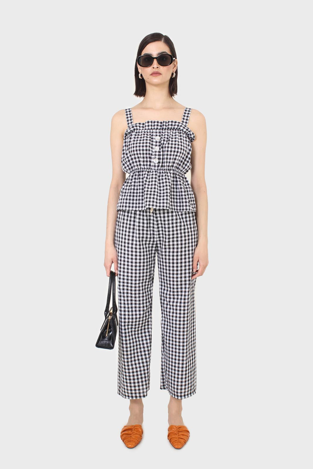 Black and white gingham thick strap tank