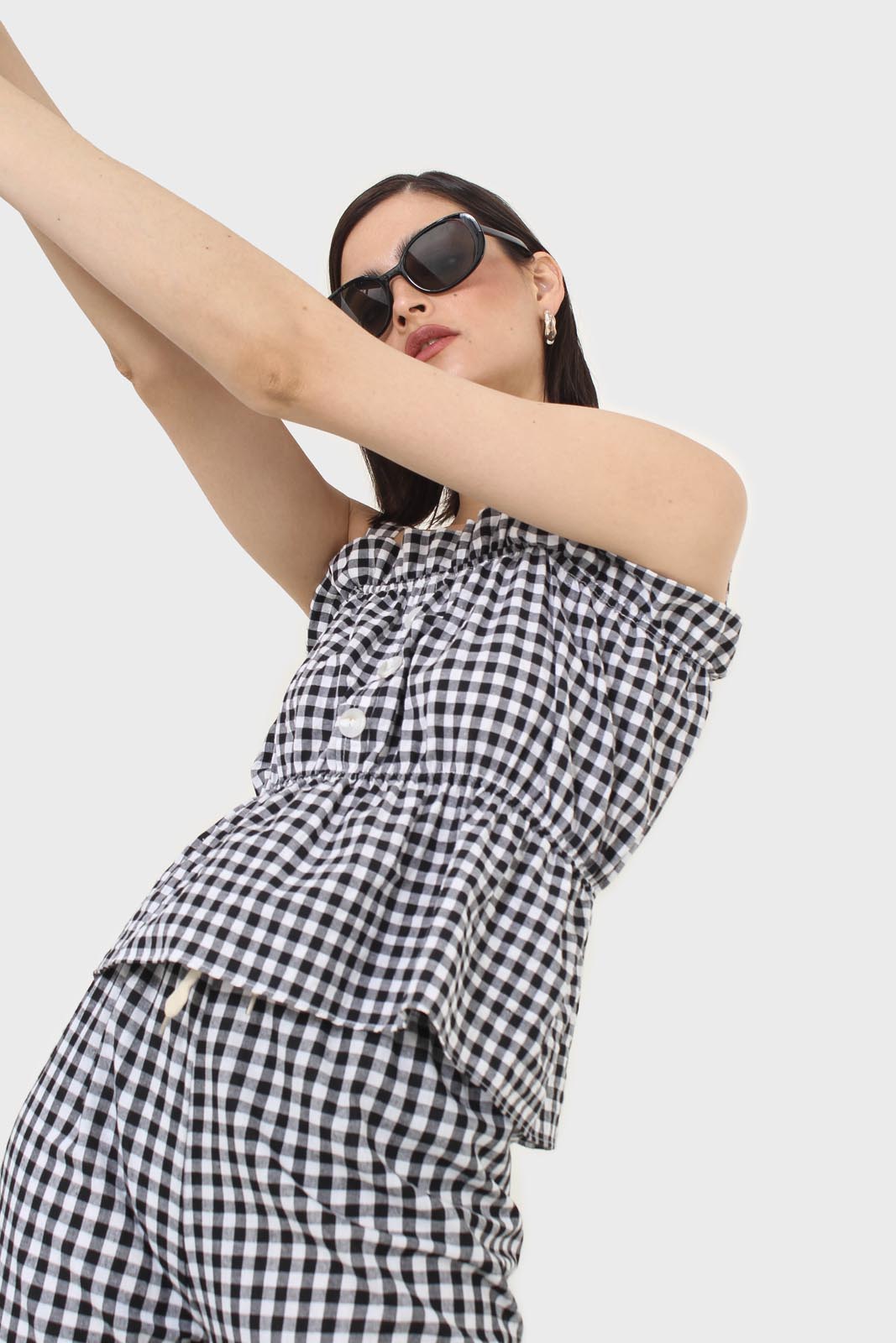 Black and white gingham thick strap tank