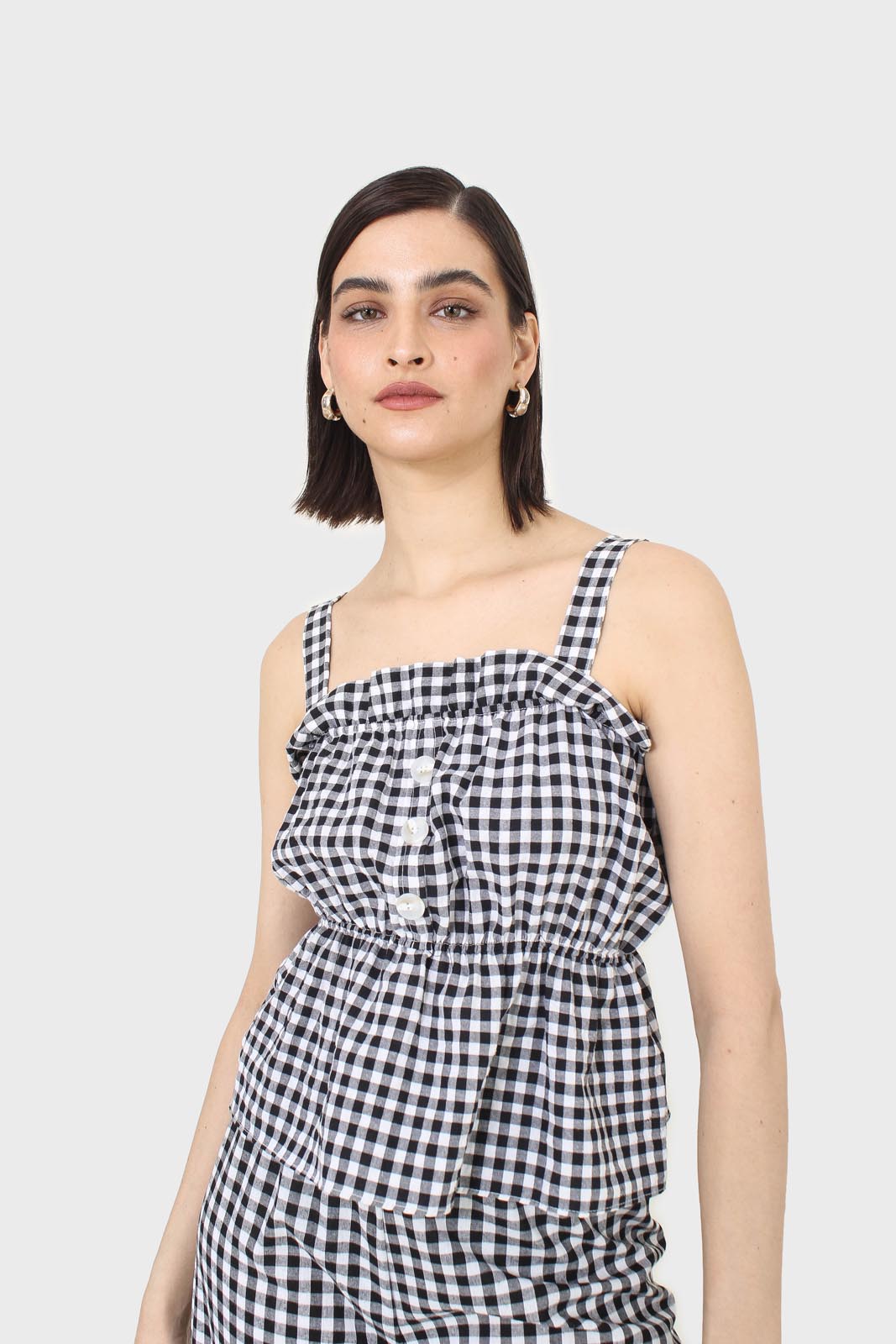 Black and white gingham thick strap tank