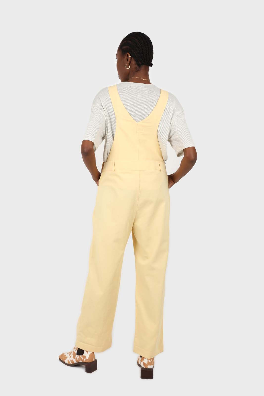Pale yellow front patch pocket jumpsuit
