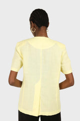 Yellow triple button oversized linen jacket