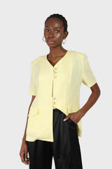 Yellow triple button oversized linen jacket