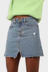 Mid blue denim mini skirt