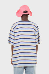 Light blue and beige multi striped oversized tee