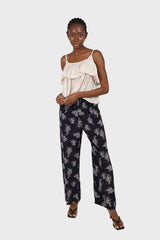 Navy and white floral wide leg trousers