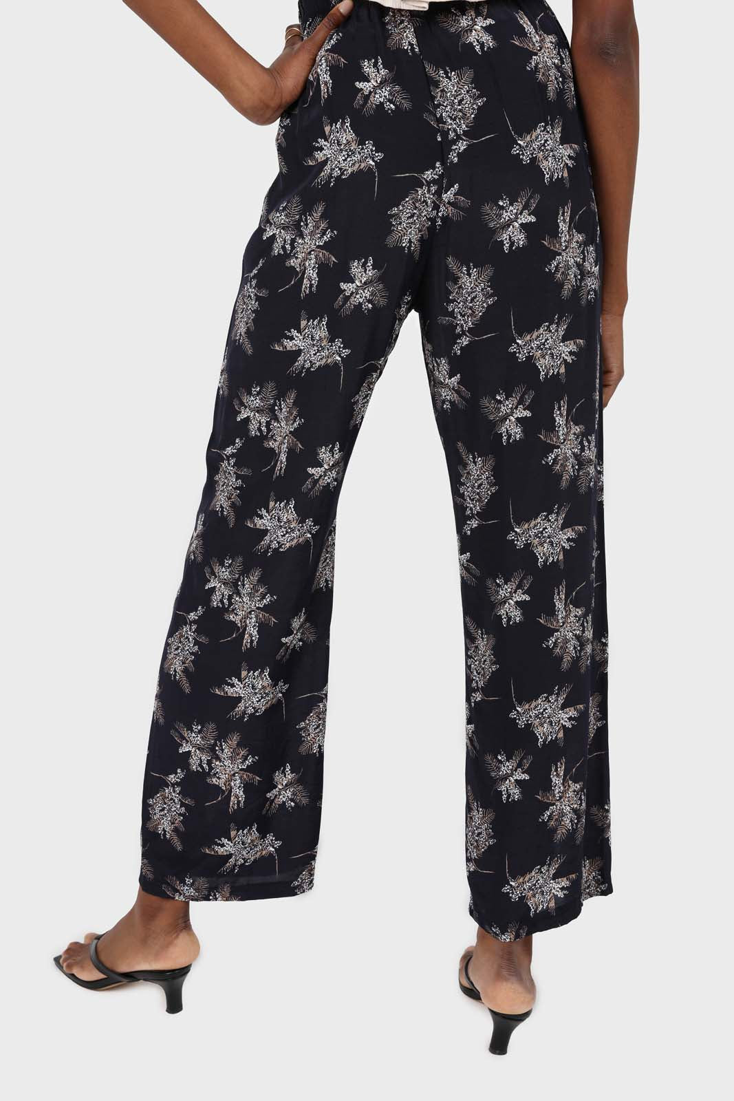 Navy and white floral wide leg trousers
