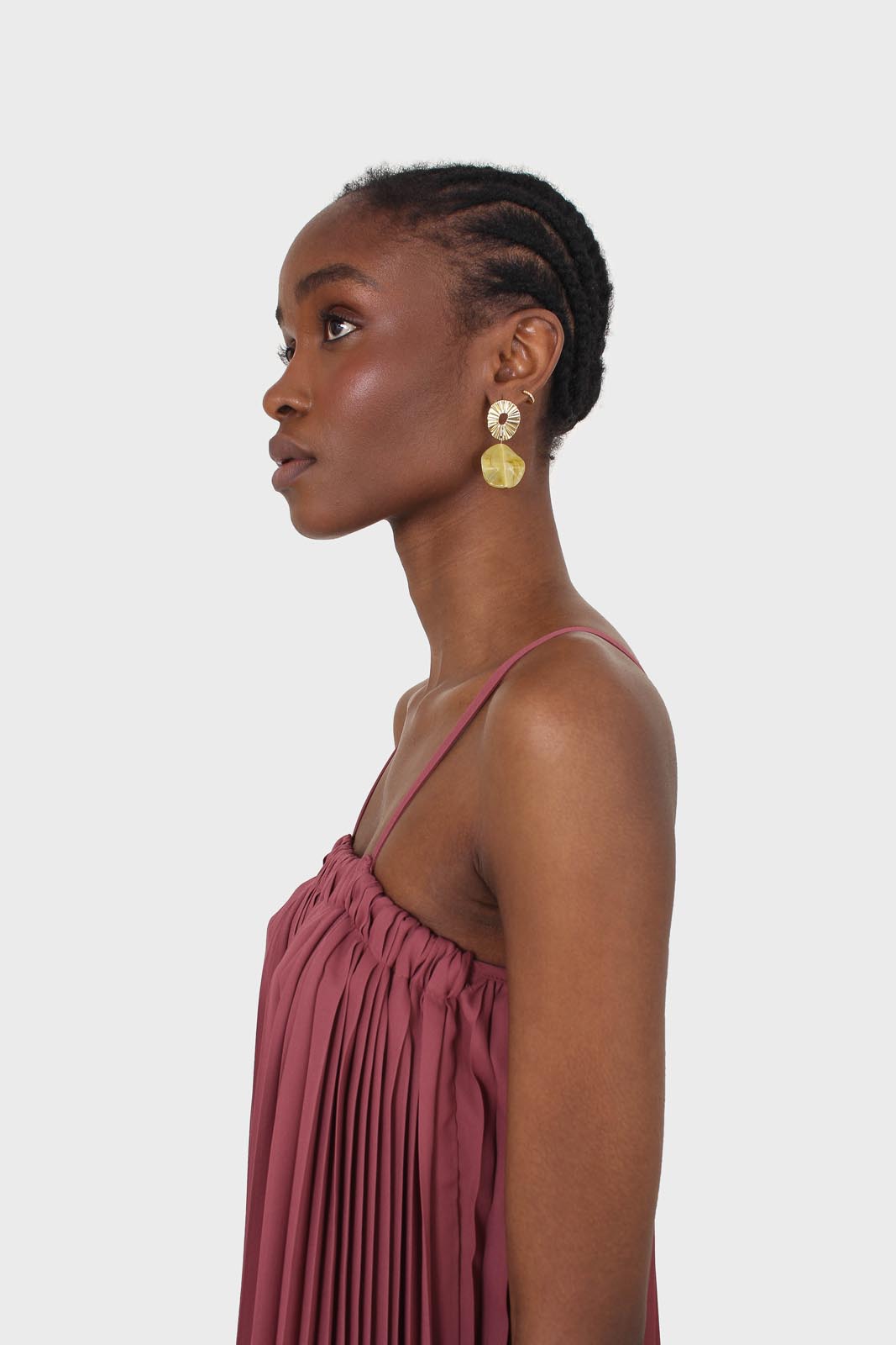 Dusty pink pleated thin strap dress