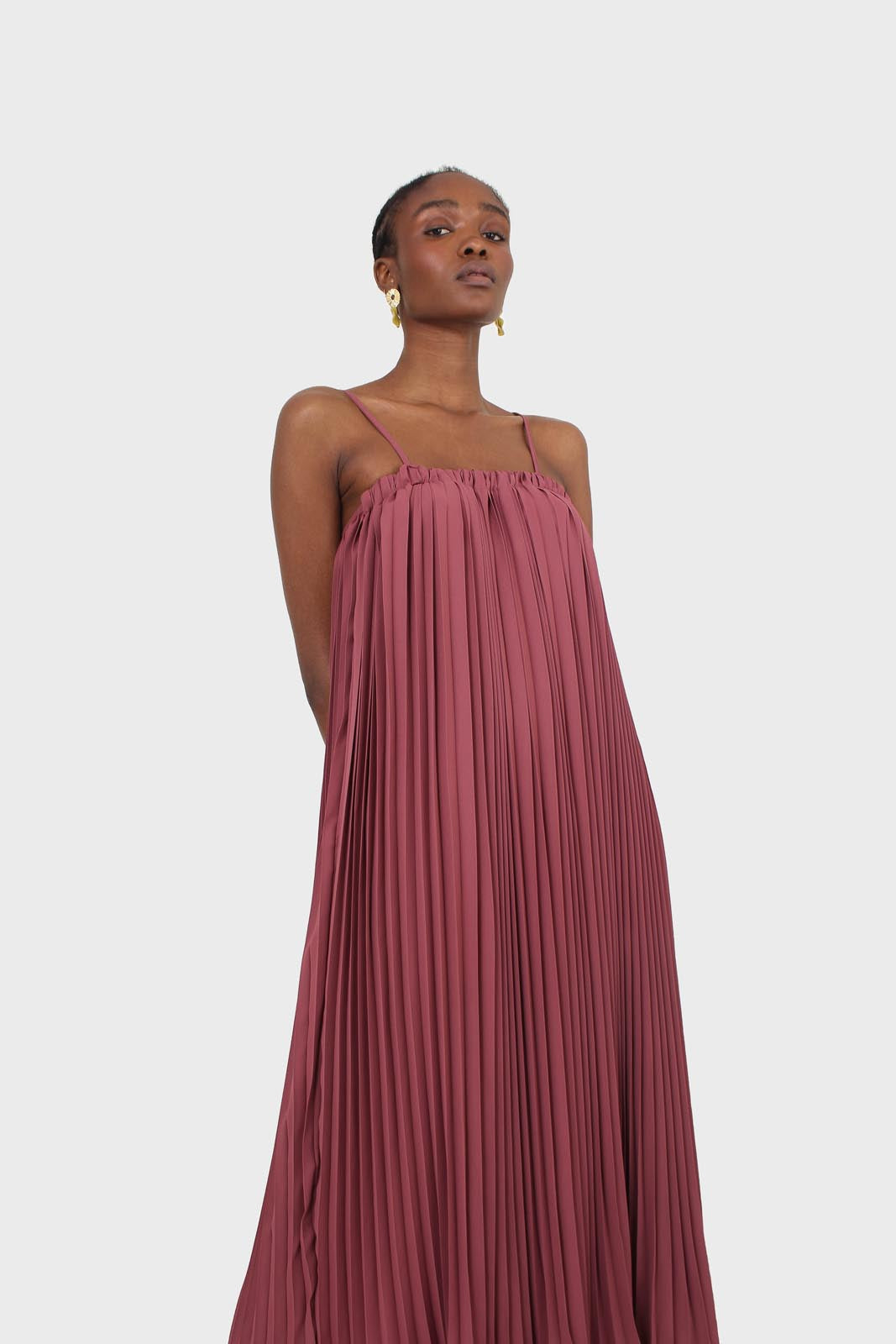 Dusty pink pleated thin strap dress