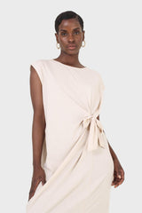 Cream tie front sleeveless maxi dress