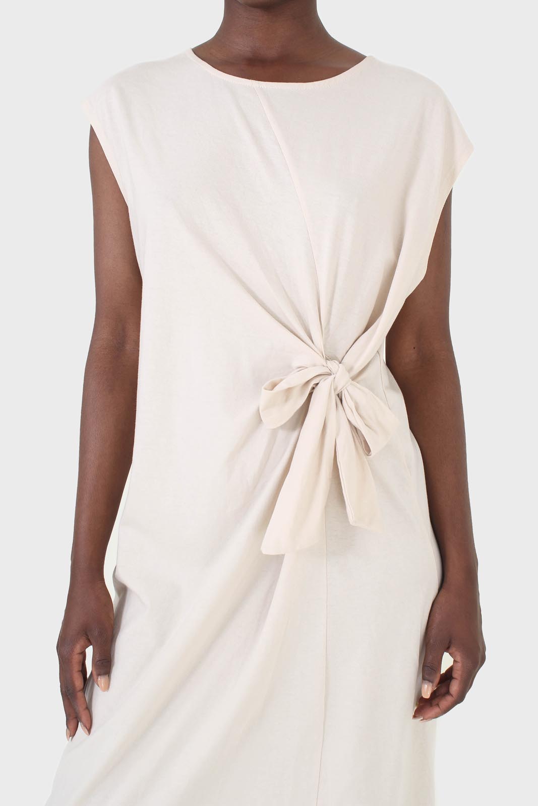 Cream tie front sleeveless maxi dress
