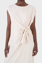 Cream tie front sleeveless maxi dress