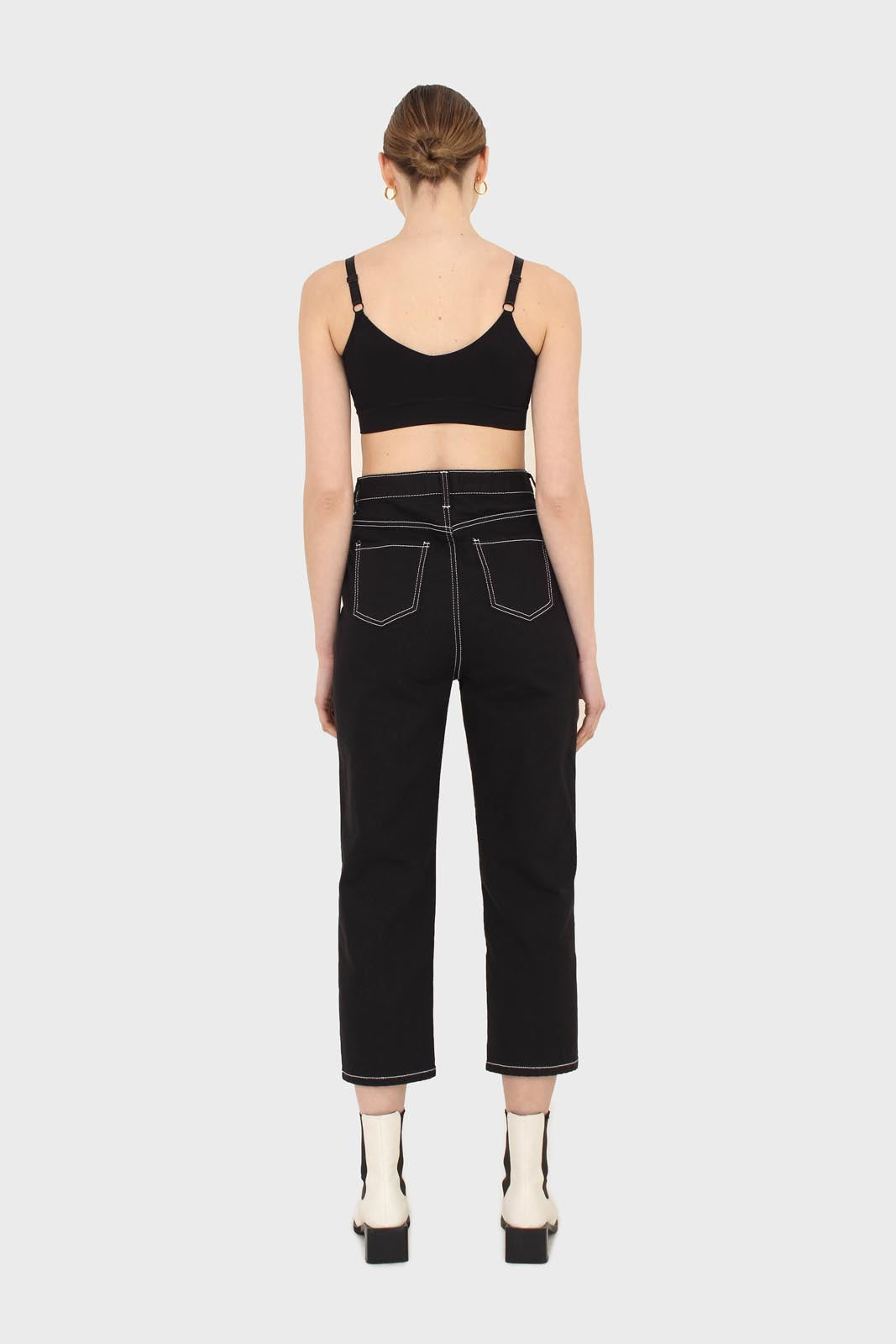 Black and white contrast stitch boyfriend jeans - 853