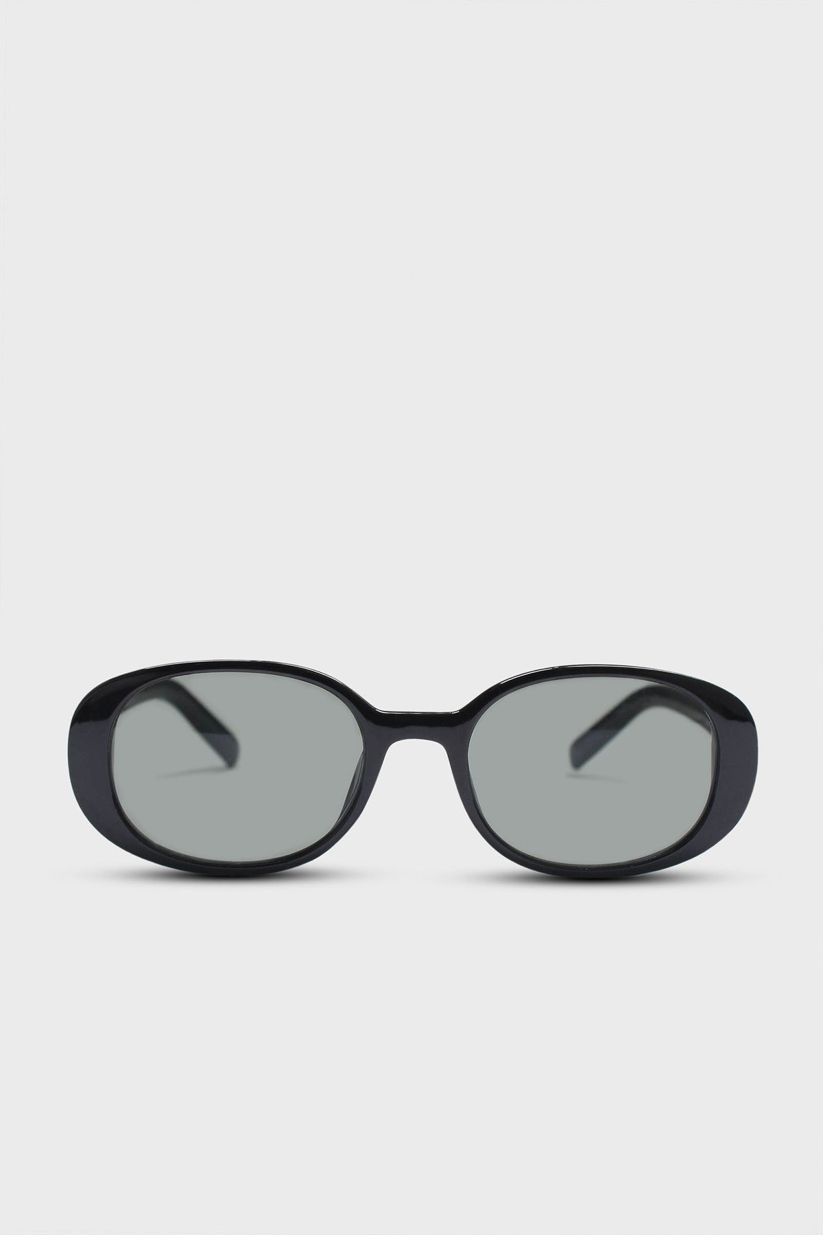 All black thick oval frame sunglasses