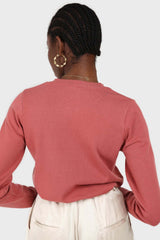 Dusty pink front slit thin crew neck jumper
