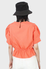 Orange drawstring waist puff short sleeved top