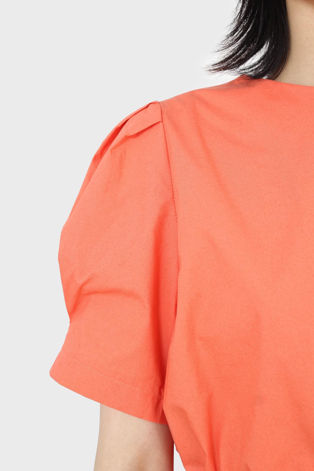 Orange drawstring waist puff short sleeved top
