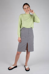 Green chest pocket mock neck knit top