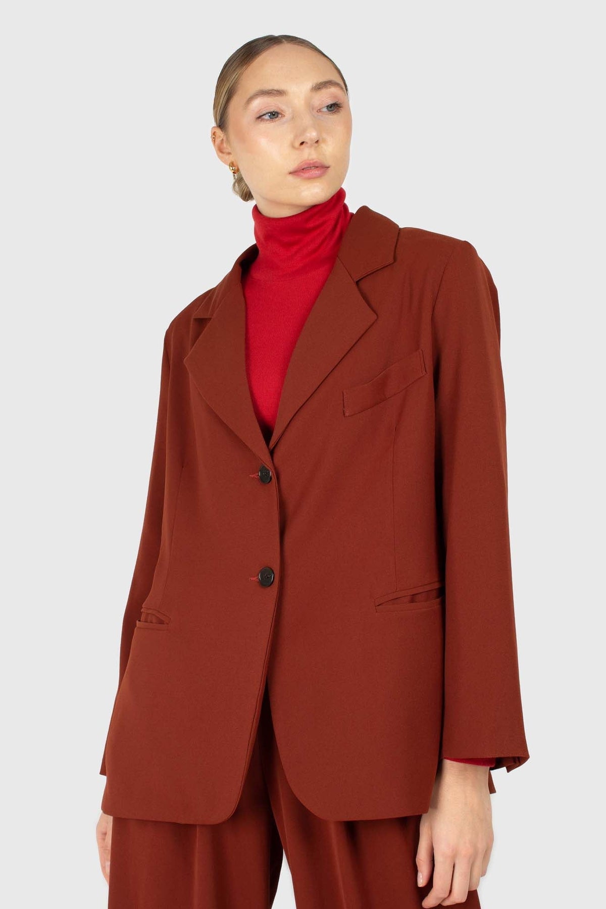 Dusty orange piping pocket oversized blazer