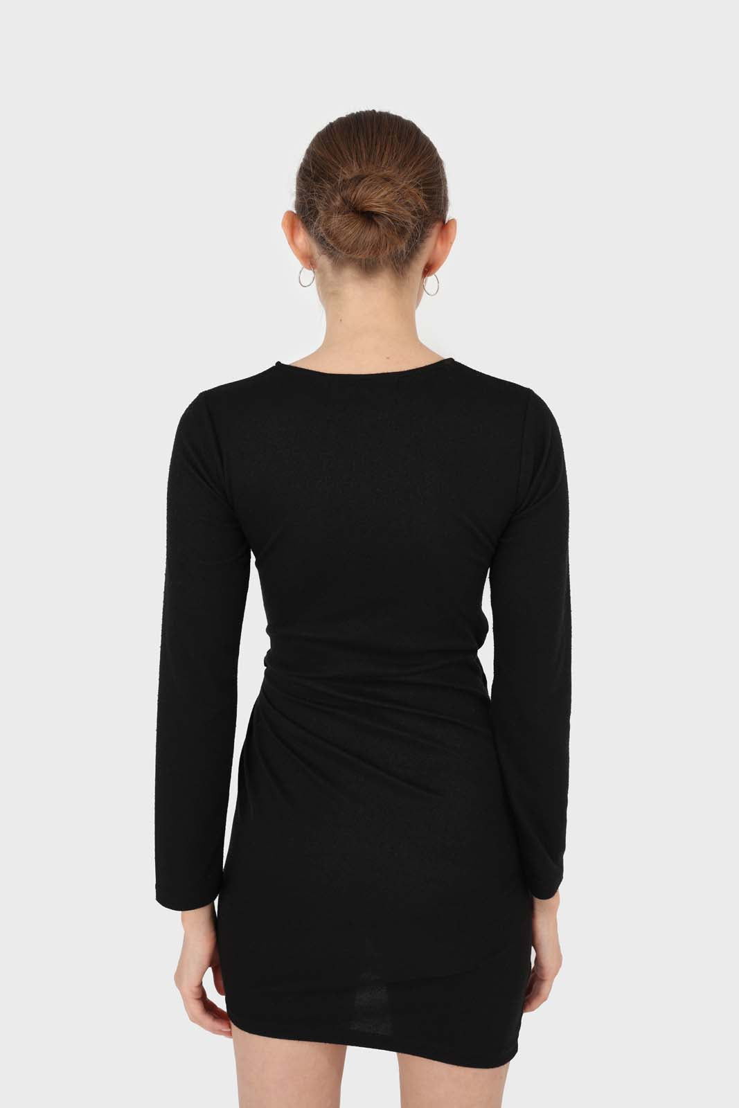 Black twist side fitted jersey mini dress