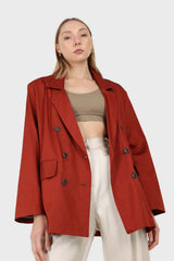 Burnt orange flap pocket silky blazer