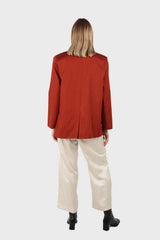 Burnt orange flap pocket silky blazer