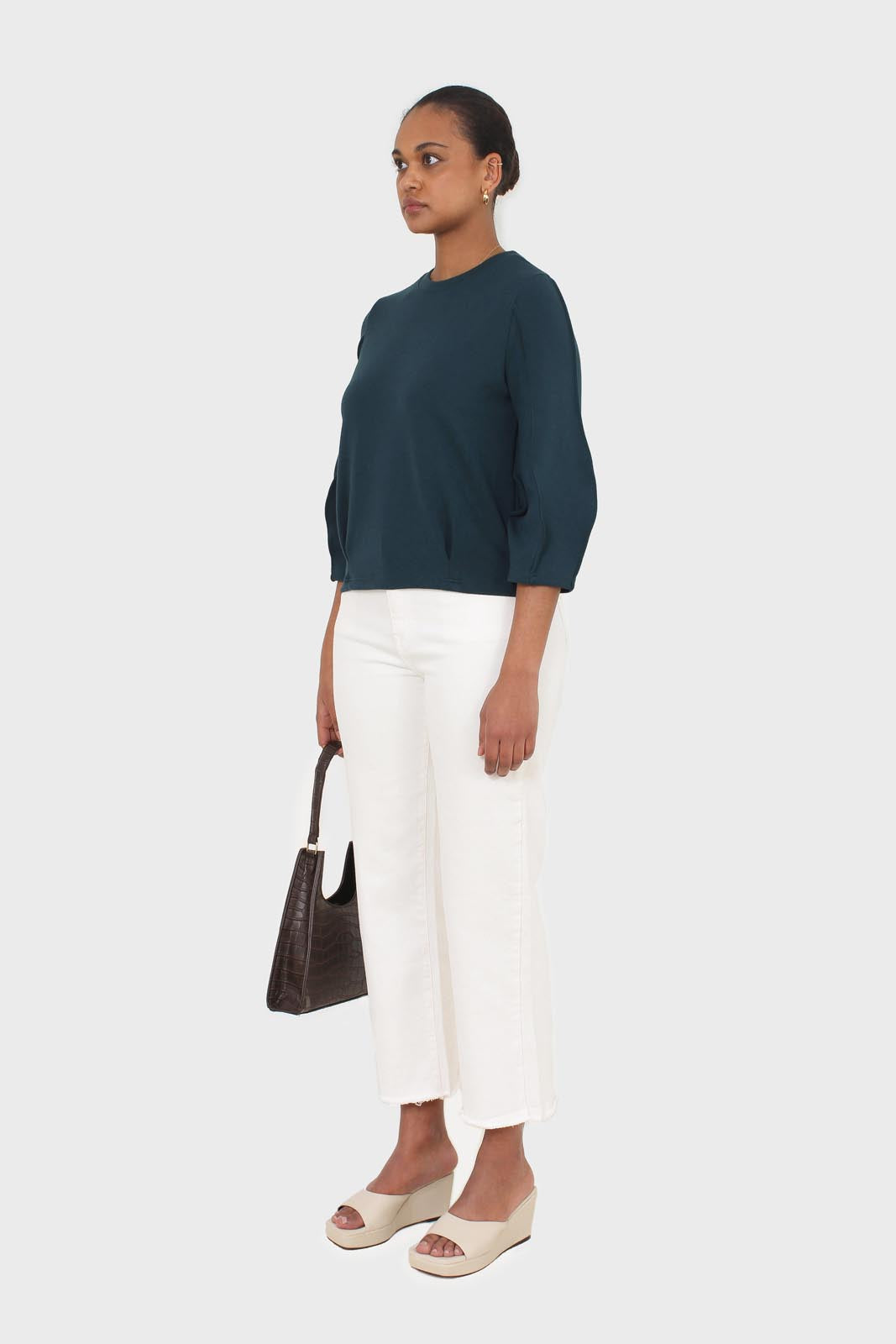 Dark green sharp seamed sleeve top