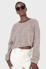 Ivory and brown leopard print cropped long sleeved top