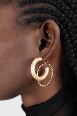 Gold and metallic beige double hoop earrings