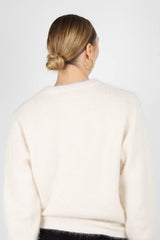 Light beige balloon sleeve angora jumper