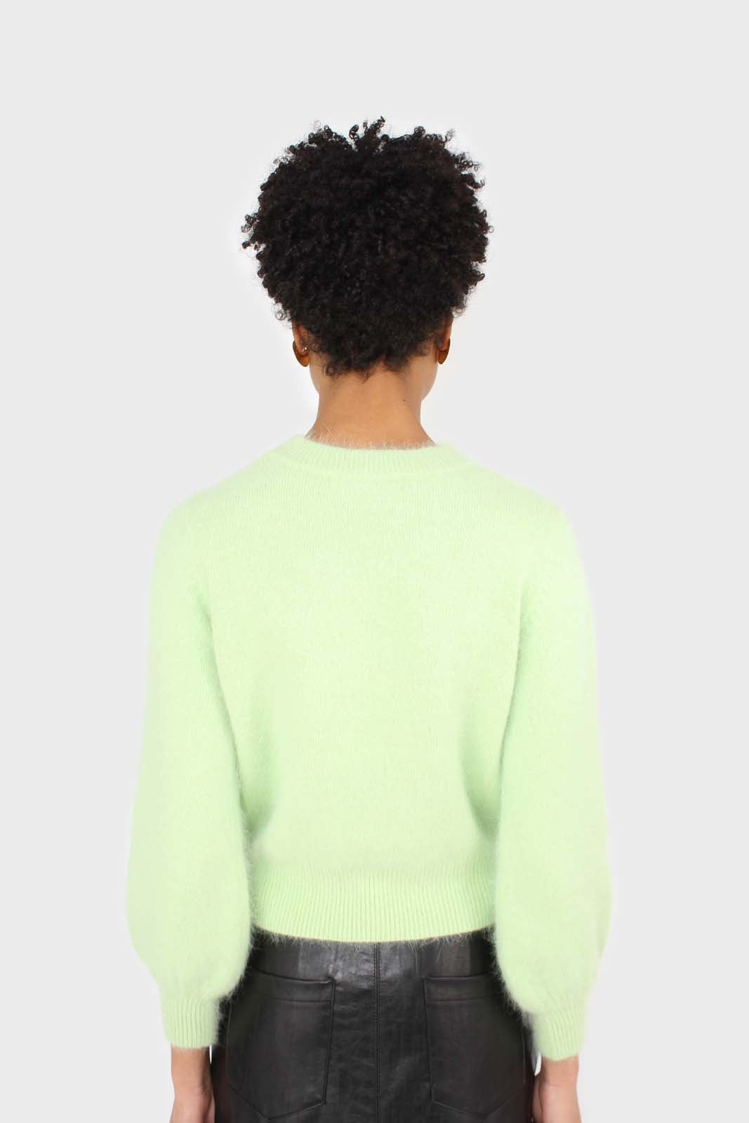 Light green balloon sleeve angora jumper