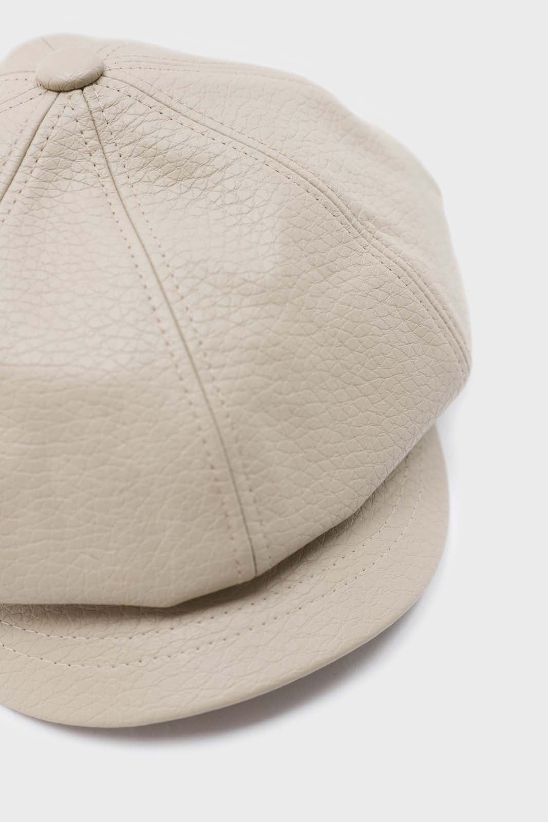 Ivory vegan leather baker boy hat
