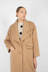 Camel single breasted oversized slit pocket coat