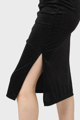 Black ribbed velvet pencil skirt
