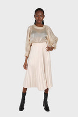 Champagne metallic balloon sleeve silky top