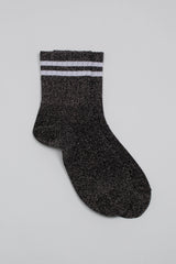 Dark silver metallic white varsity stripe socks