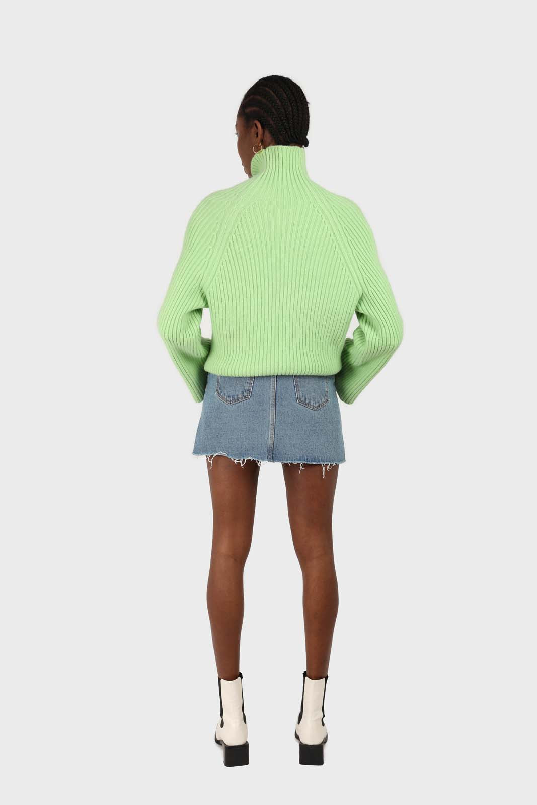 Bright green shaped thick rib turtleneck jumper
