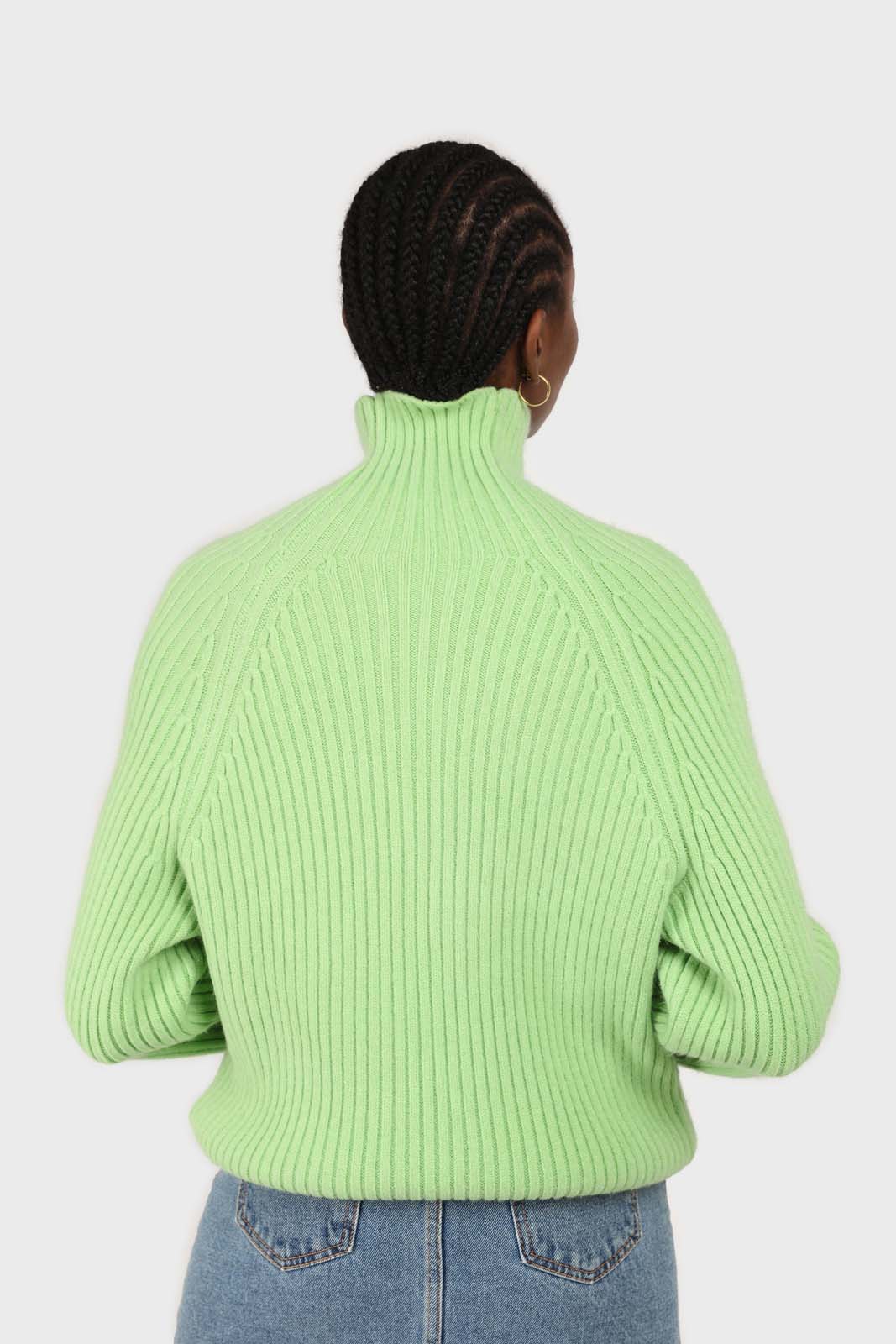 Bright green shaped thick rib turtleneck jumper