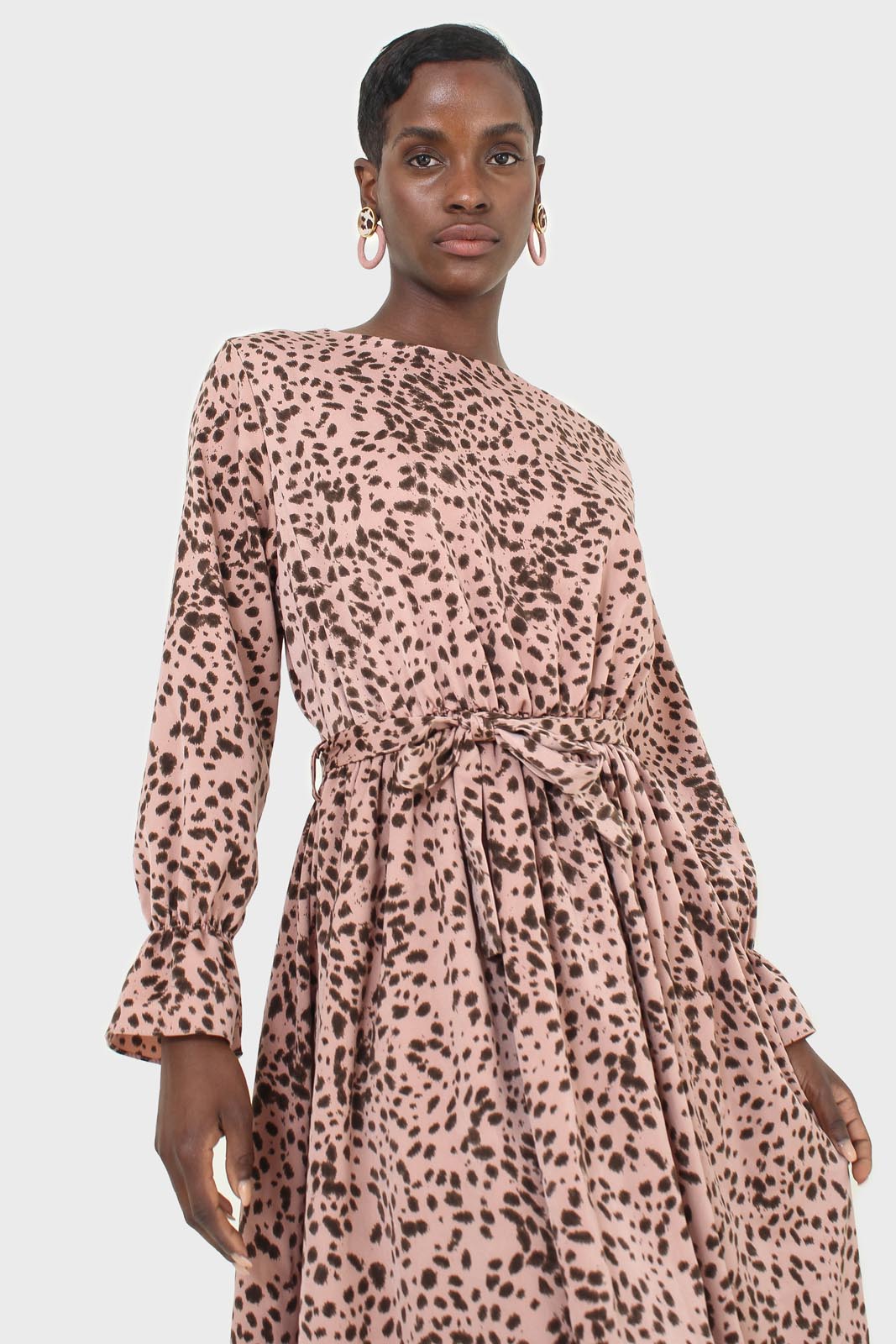 Pink and leopard belted midi dress