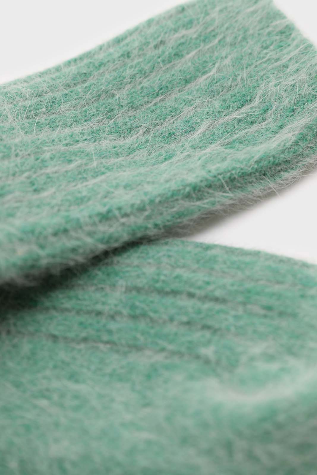Green large ribbed angora socks