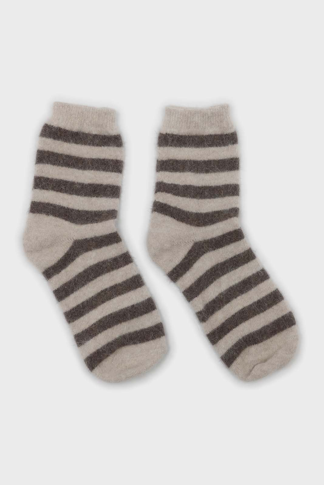 Oatmeal and brown striped angora socks