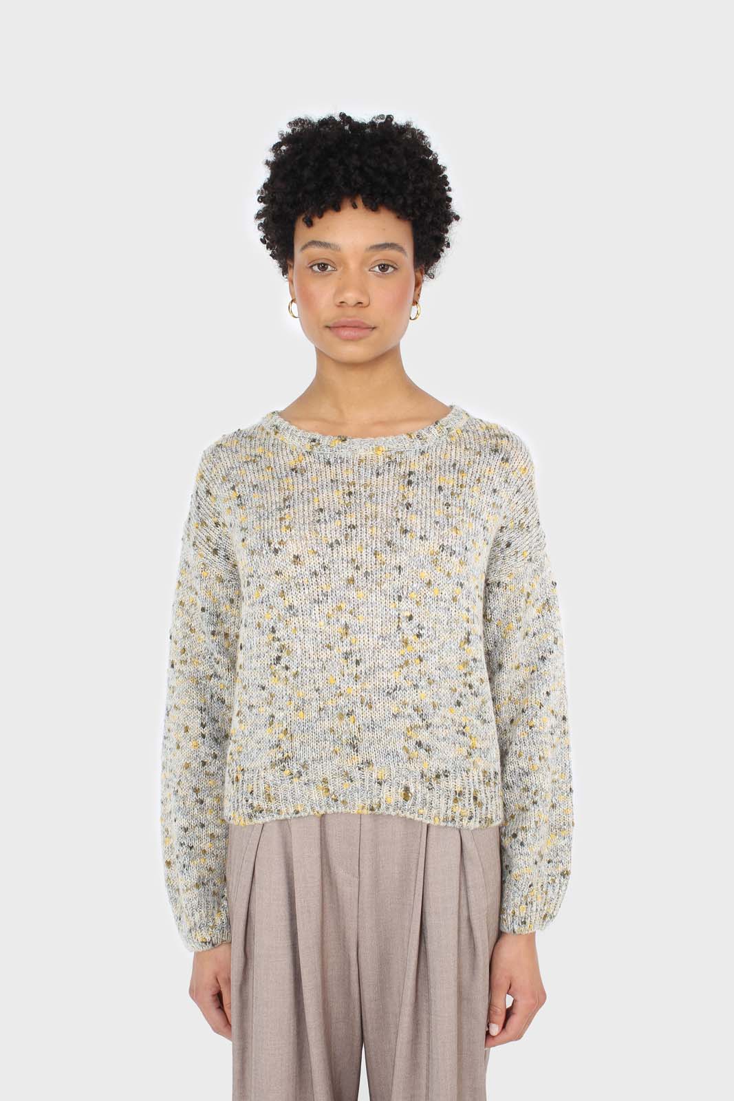 Grey and khaki rainbow crew neck jumper