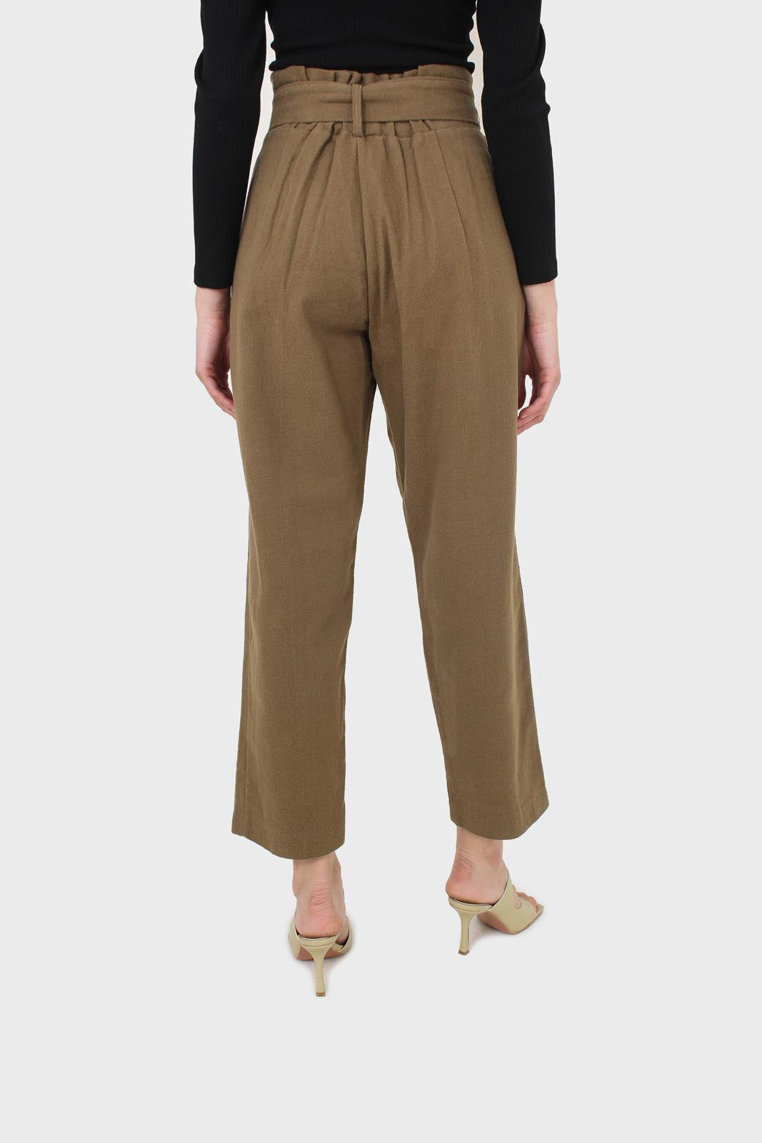 Khaki tuck belted loose fit trousers