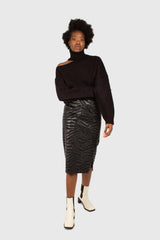 Charcoal vegan horse hair and leather pencil skirt