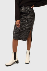 Charcoal vegan horse hair and leather pencil skirt