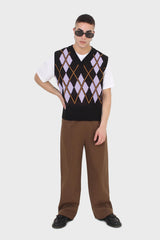 Brown two button waist wide leg trousers