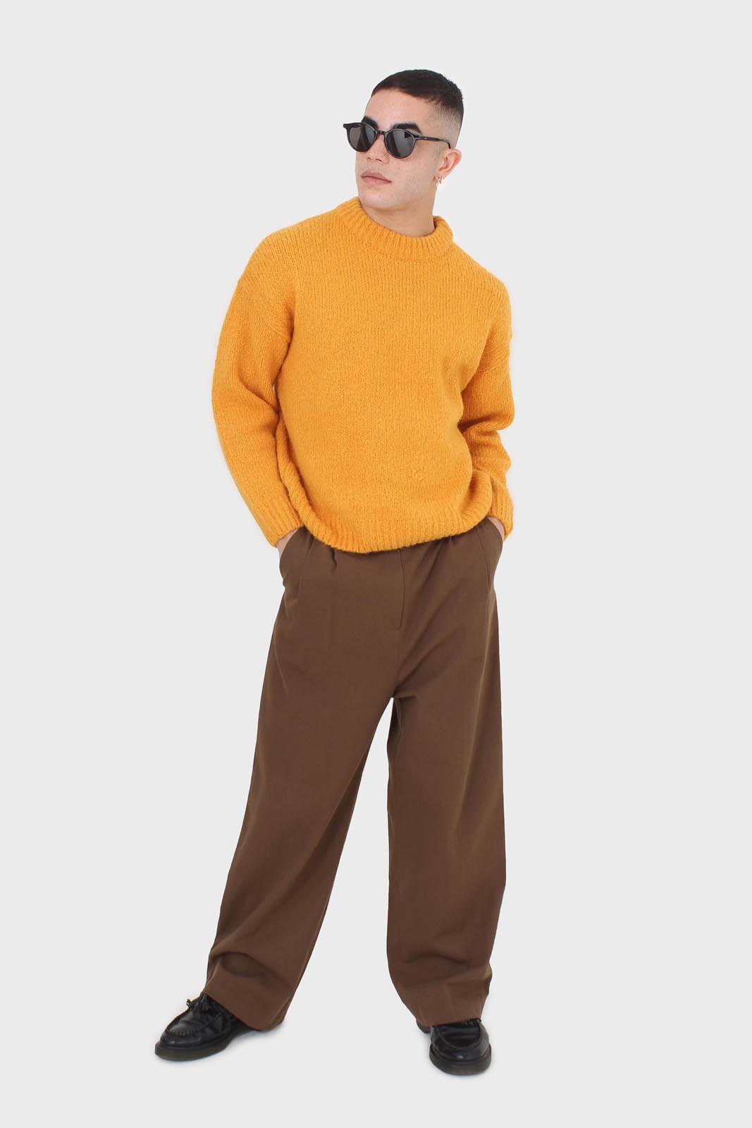 Brown two button waist wide leg trousers