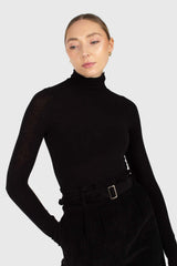 Black soft thin turtleneck jersey top