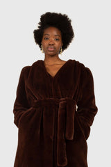 Brown vegan mink belted half coat