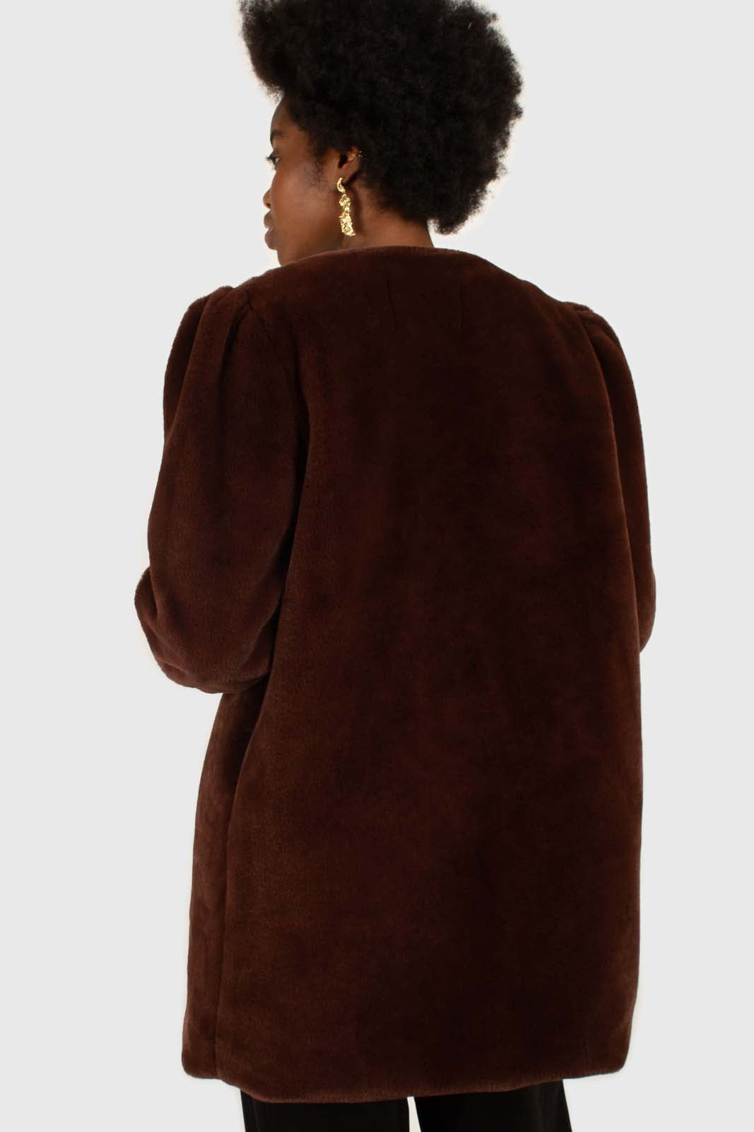 Brown vegan mink belted half coat