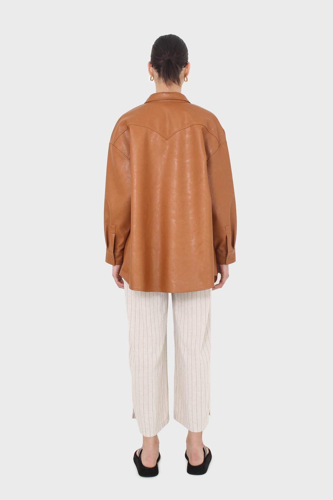 Camel vegan leather oversized shirt